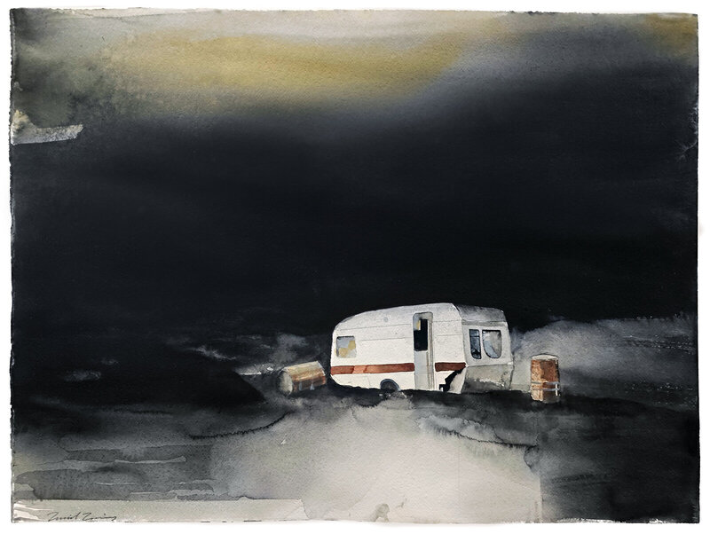 Akvarell Husvagn II av Daniel Zausnig