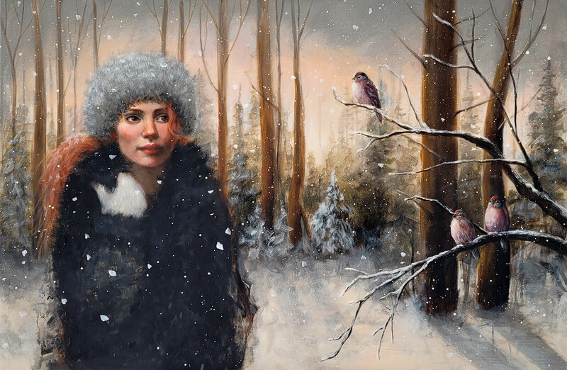 Akrylmålning Winter av Malin Östlund