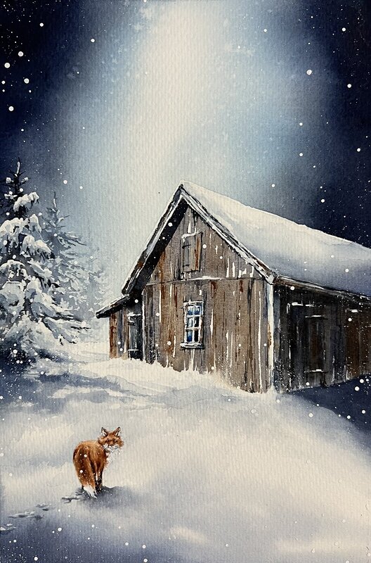 Akvarell Foxy av Lynn Hofmann