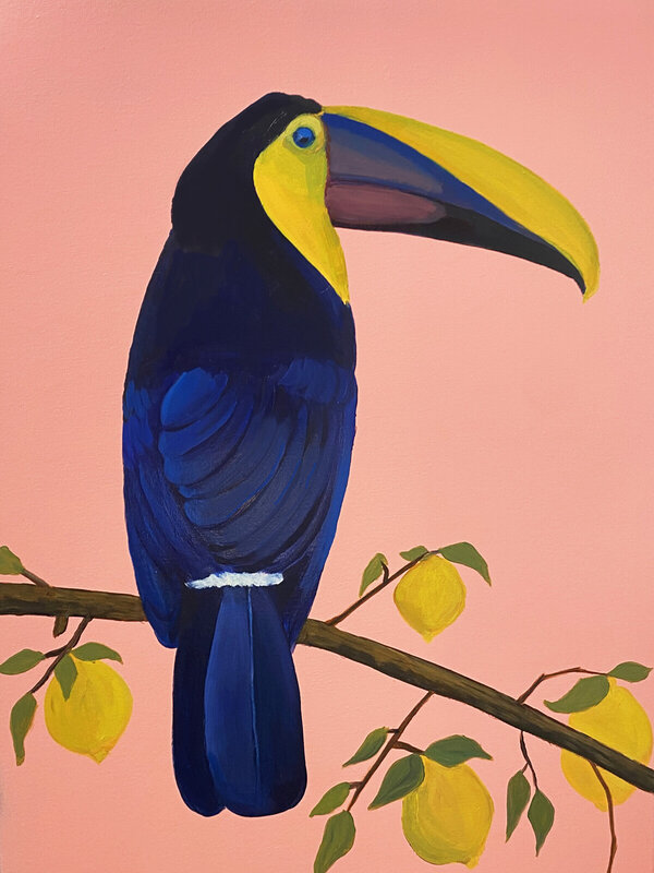 Oljemålning Toucanen i citronträdet av Ludvig Sjövik