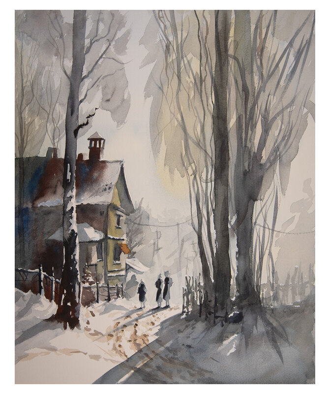 Akvarell Vinterväg av Mattias Norén