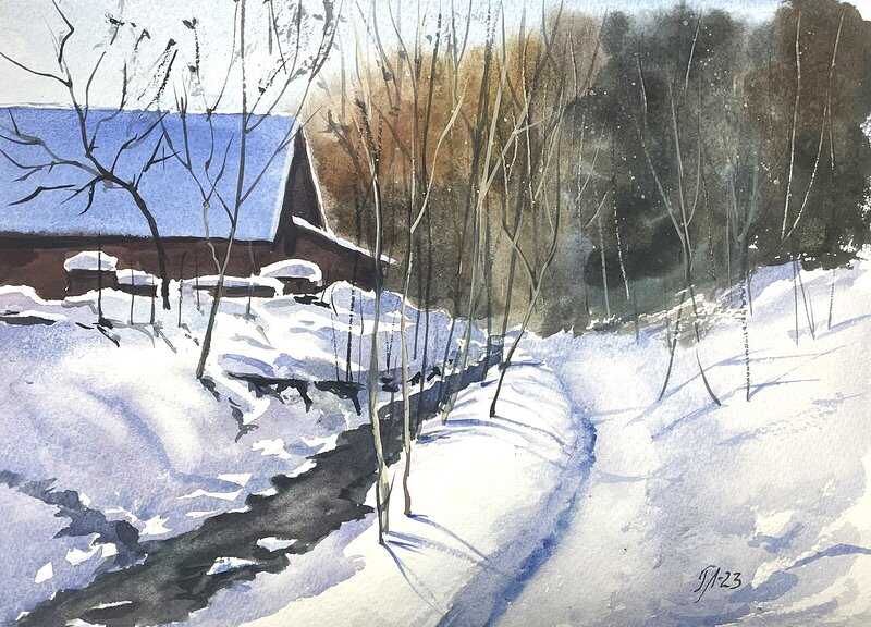 Akvarell Vinter av Tanya Lundmark