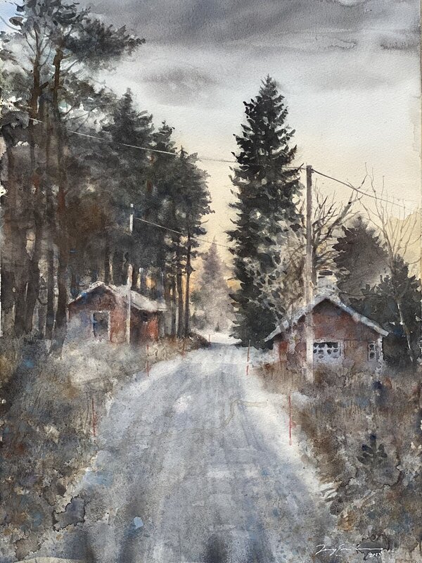 Akvarell December morgon Sandudden av Jony Eriksson