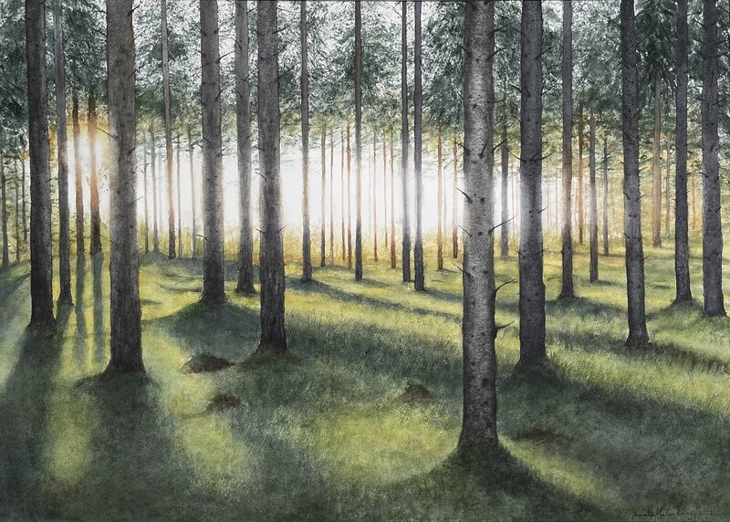 Akvarell Skogens sal av Jeanette Malmberg