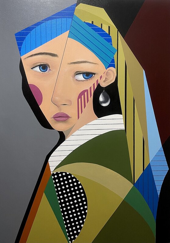 Akrylmålning The Girl x The Pearl av Gabriel Estaifo