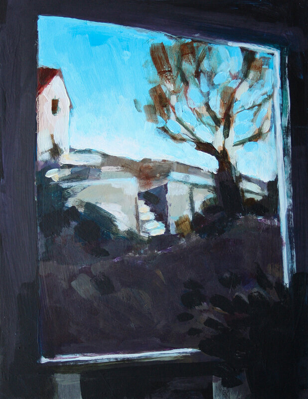 Akrylmålning Looking out (kitchen window) av Rebecca Landmér