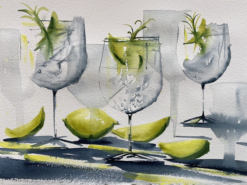 Akvarell Gin och tonic av Mia Svärd