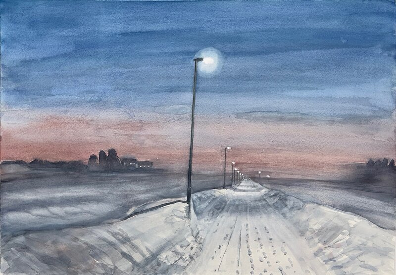 Akvarell Vinterpromenad av Sven Teglund