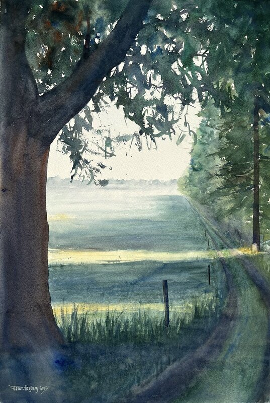 Akvarell Early morning mist av Emma Hagberg