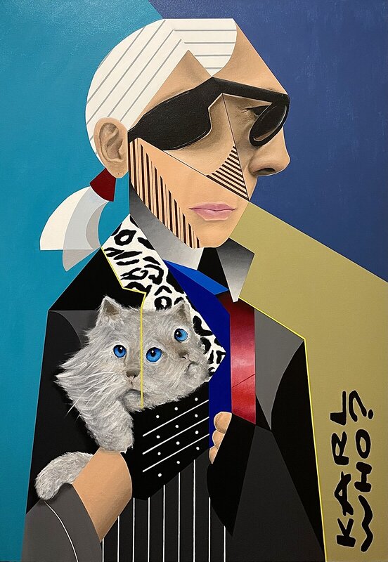 Akrylmålning Lagerfeld x Cat av Gabriel Estaifo