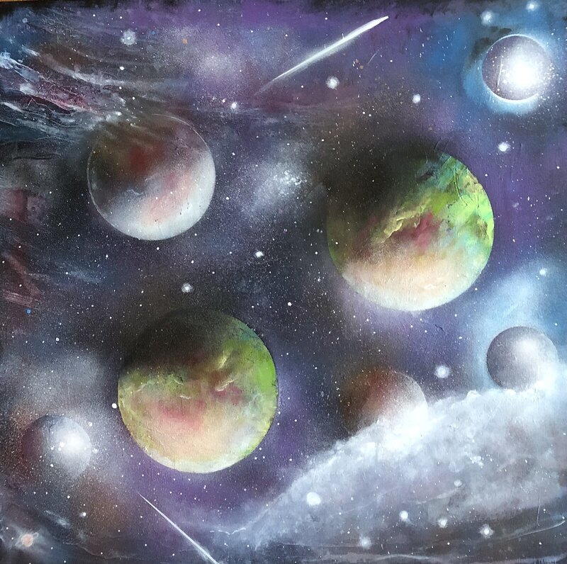 Akrylmålning Planeternas värld av Annelie Wadin