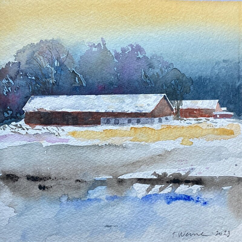 Akvarell Vinter på Dalboslätten av Tord Wennerblom