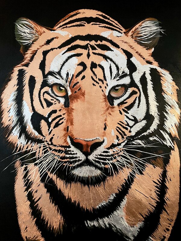 Oljemålning Shiny tiger - Glänsande tiger av Egle Kristensen