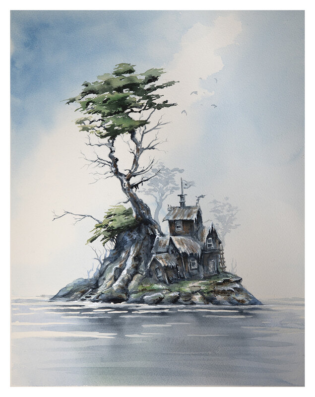 Akvarell Tiny island 7 av Mattias Norén