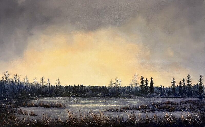 Oljemålning Blek vintersol av Helen Boreson Holmberg
