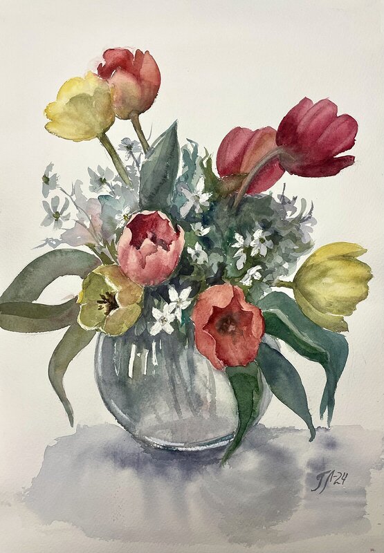 Akvarell Tulpaner av Tanya Lundmark