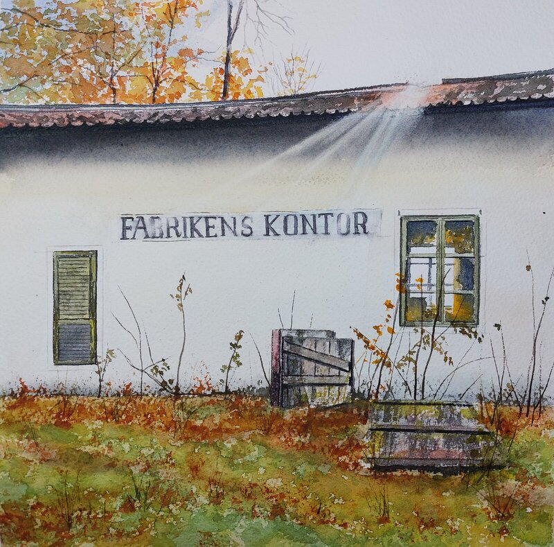 Akvarell Fabrikens kontor av Johan Sandell