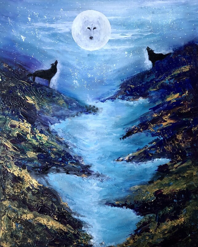 Akrylmålning Wolf-spirit av Annelie Wadin