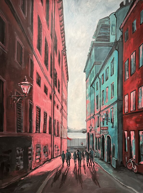 Akrylmålning OLD TOWN av Matilda Skoglund