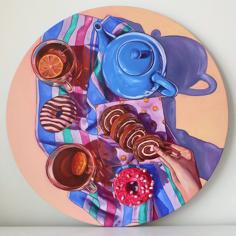 Oljemålning Hot Tea and Hot Pink av Anna Zdanowicz