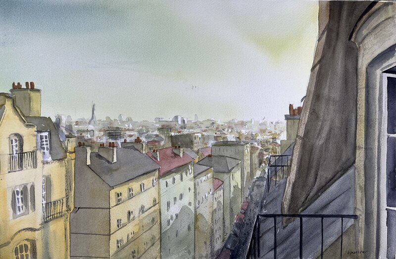 Akvarell Vindsvåning av Henrik Kjaerkner