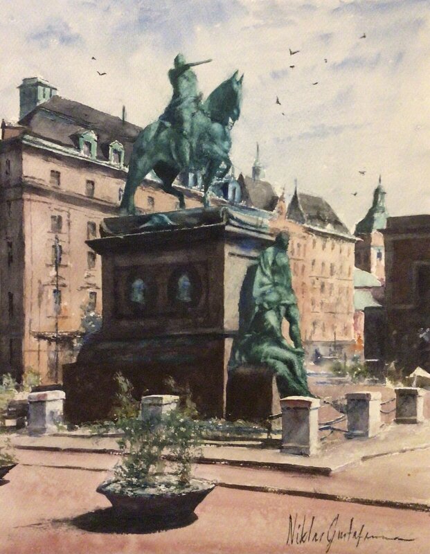 Akvarell Gustav Adolfs torg av Niklas Gustafsson