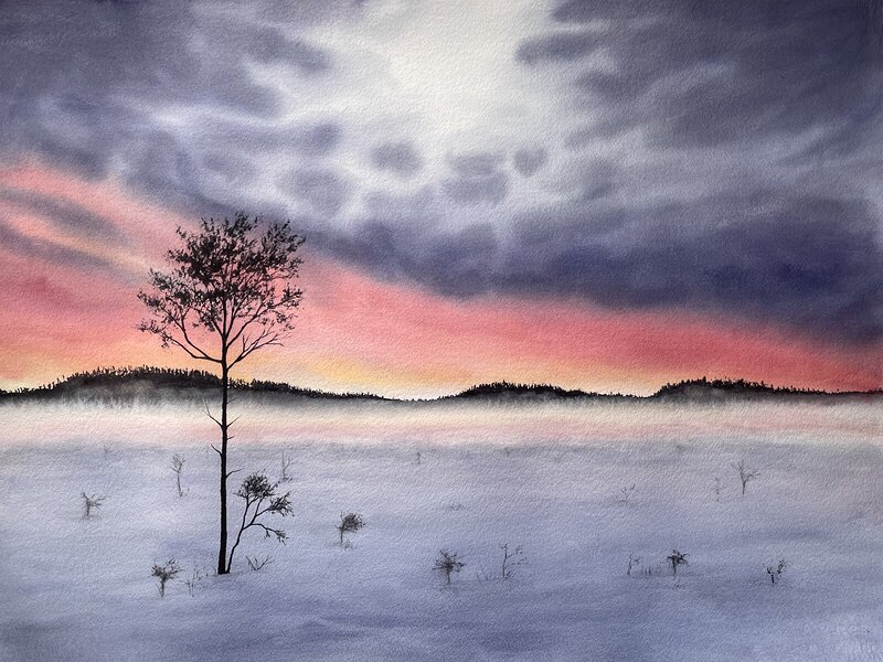 Akvarell A cold evening av Jeanette Malmberg