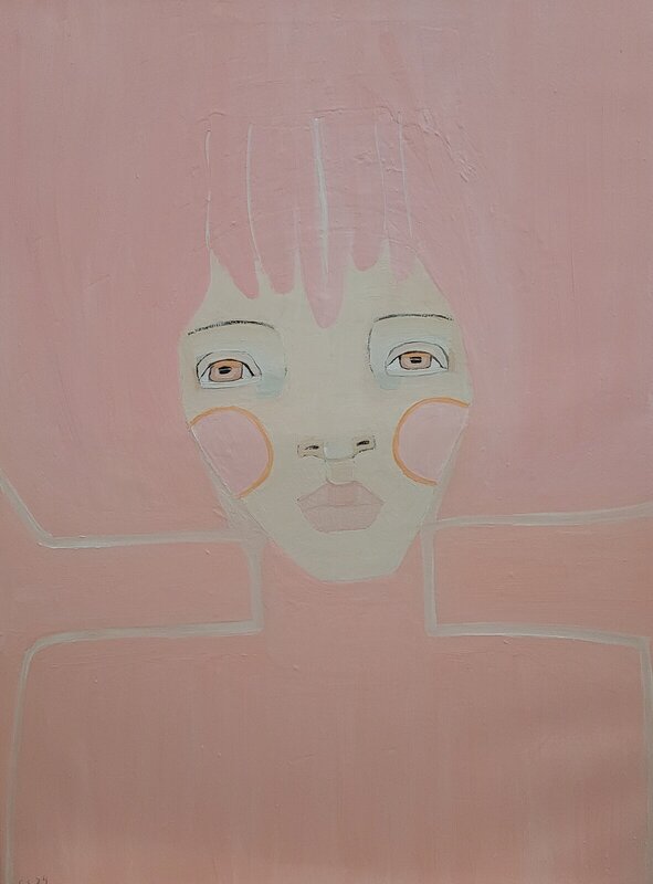 Oljemålning Pink bangs av Cecilia Ciscar