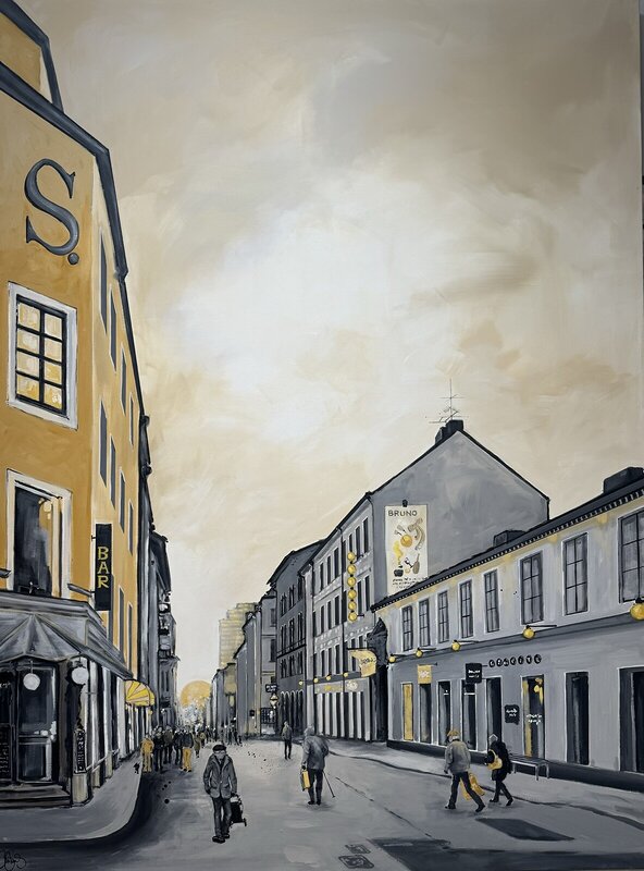 Akrylmålning Min gata i stan av Matilda Skoglund