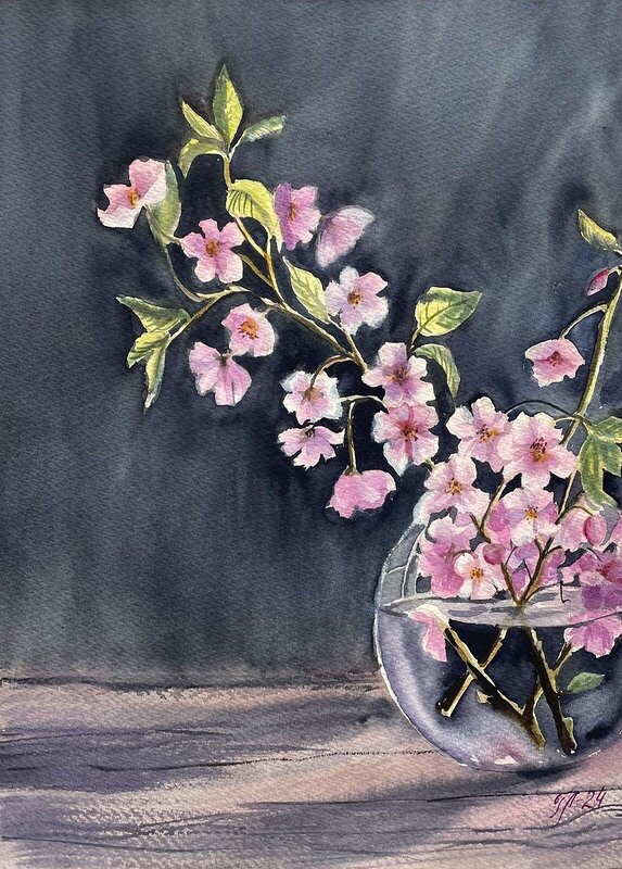 Akvarell Vårbukett av Tanya Lundmark