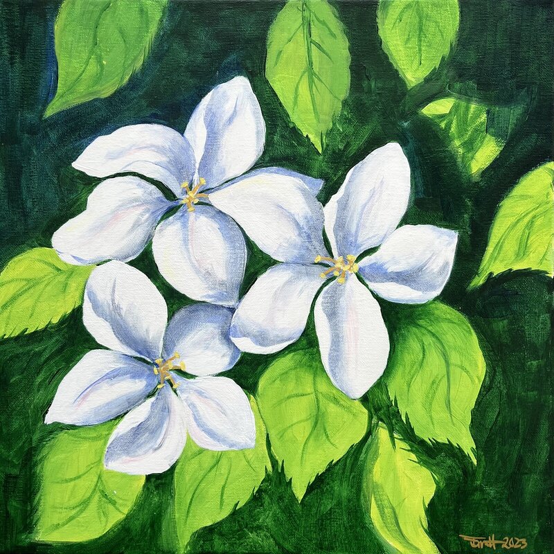 Akrylmålning White flowers av Emma Hagberg