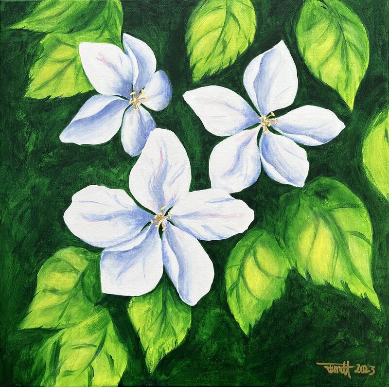 Akrylmålning White flowers 2 av Emma Hagberg