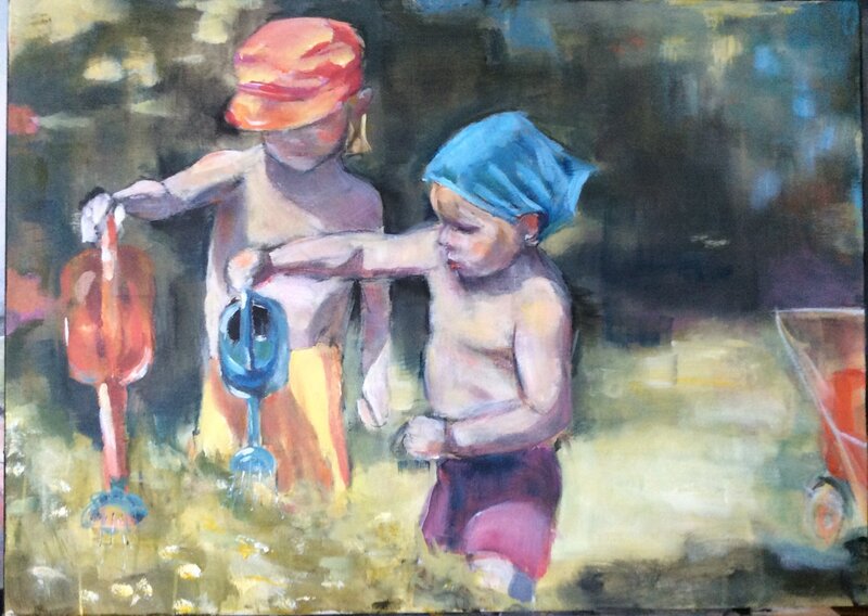 Akrylmålning Sommarbarn av Sirpa Tiderman