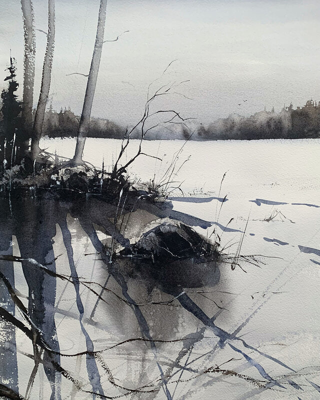 Akvarell Snöskuggor av Anders Andersson