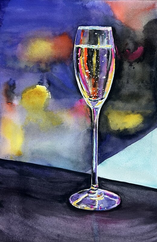 Akvarell Ett glas bubbel av Ewa Helzen