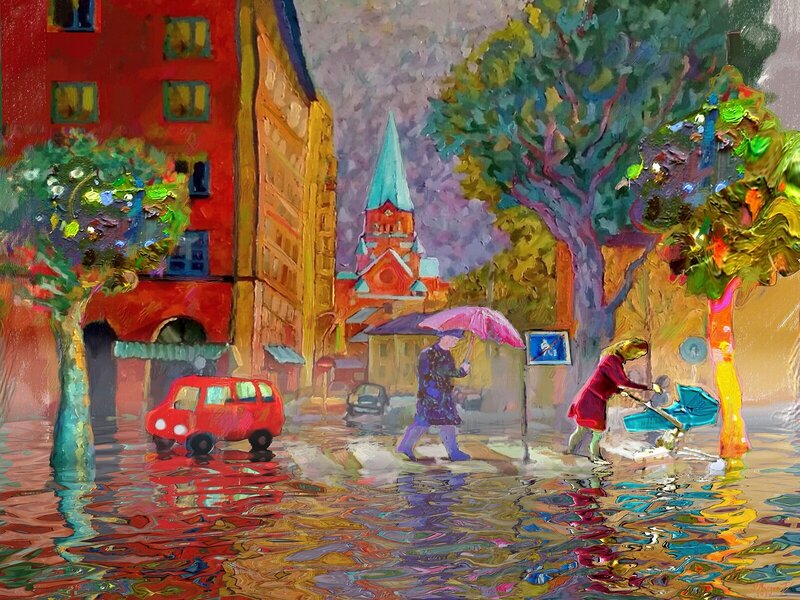 Regn vid Nytorget i Stockholm av Sebastian Marquez