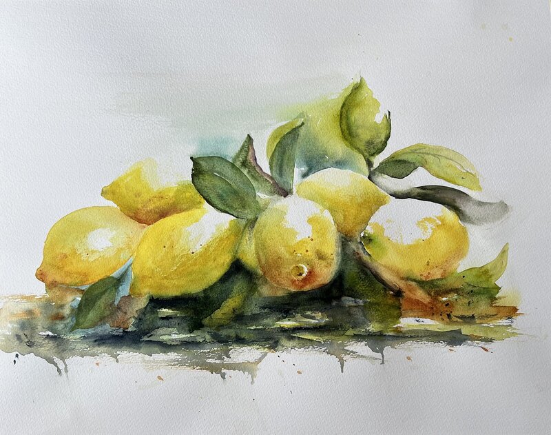 Akvarell Citroner av Ewa Helzen
