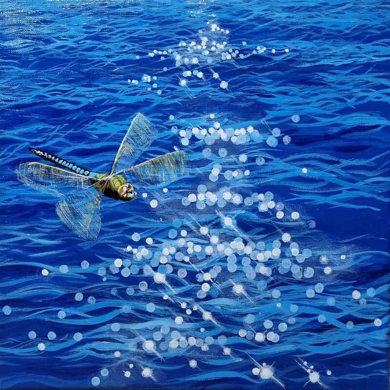 Akrylmålning Trollslända över vatten av Alicia Bremberg