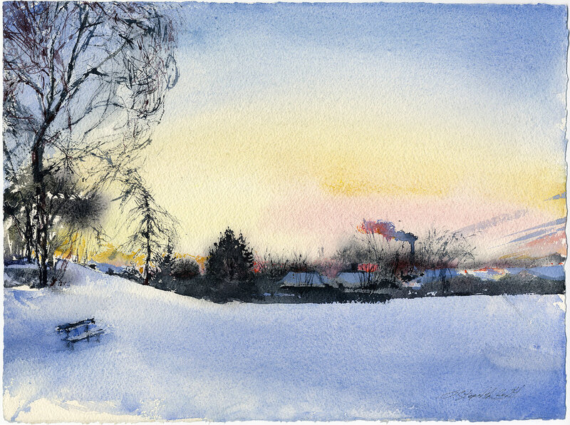 Akvarell Uppsala på vintern. På morgonen av Olga Sternyk