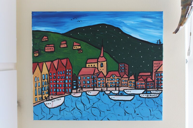 Akrylmålning Bergen av Orsi Mild