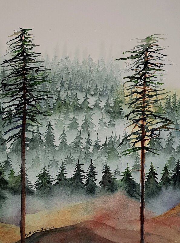 Akvarell Dimhöljt berg av Catharina Engberg