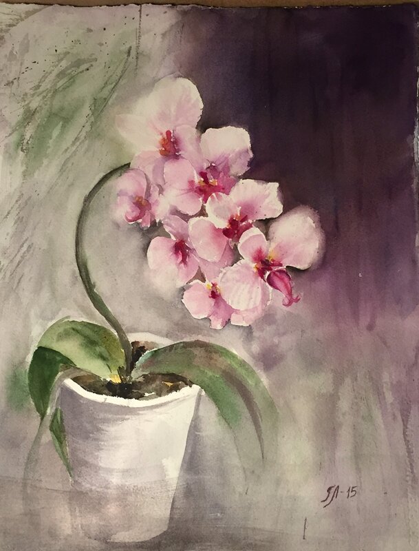 Akvarell Min orkidé av Tanya Lundmark