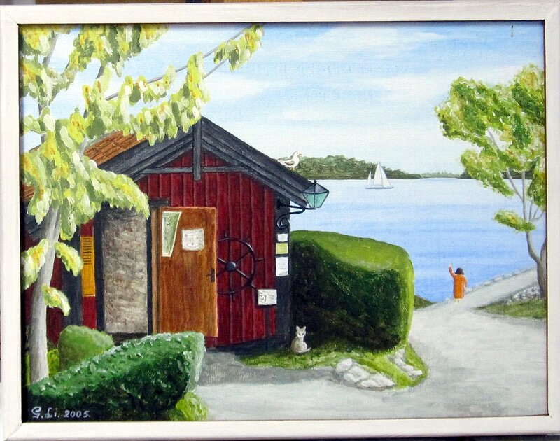 Akrylmålning Franséns bod av Gösta Lindunger