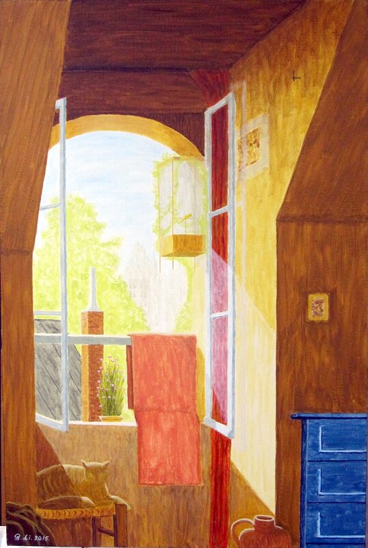 Akrylmålning Vindkupans fönster av Gösta Lindunger