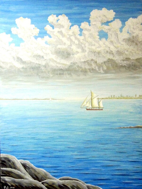 Akrylmålning Vind i seglen av Gösta Lindunger