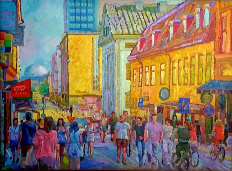 Oljemålning Götgatan folk av Sebastian Marquez