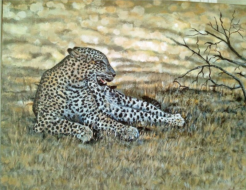 Akrylmålning Leopard av Birgitta Öqvist
