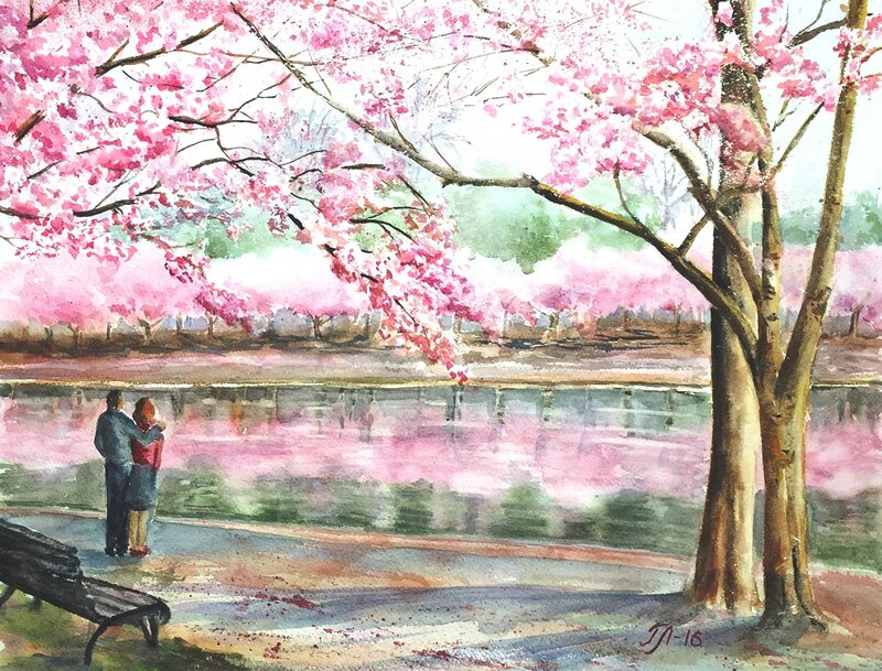 Akvarell Cherry blossom 2 av Tanya Lundmark