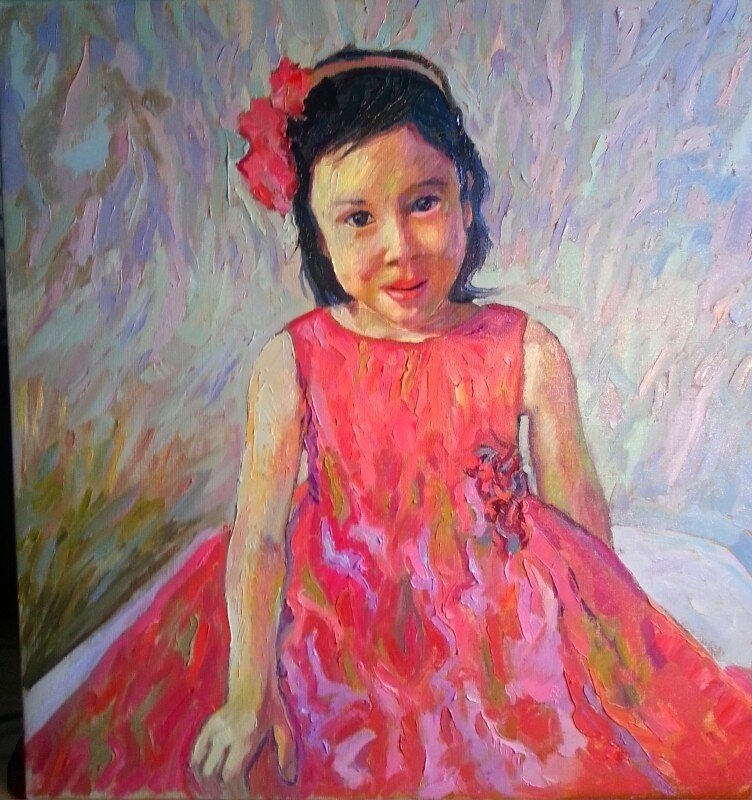 Oljemålning Flicka i röd klänning av Sebastian Marquez