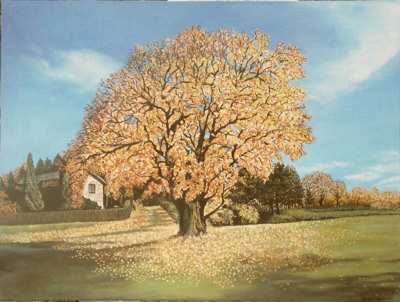 Akrylmålning Träd i höstskrud av Birgitta Öqvist